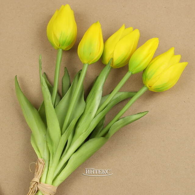 Силиконовые цветы Тюльпаны Parateo 5 шт, 26 см желтые EDG