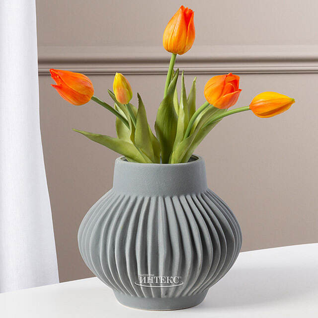 Силиконовые цветы Тюльпаны Паратео 5 шт, 26 см оранжевые EDG (ЭДГ)