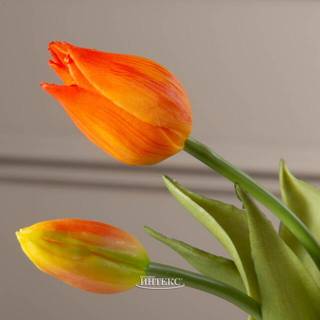 Силиконовые цветы Тюльпаны Паратео 5 шт, 26 см оранжевые EDG (ЭДГ)