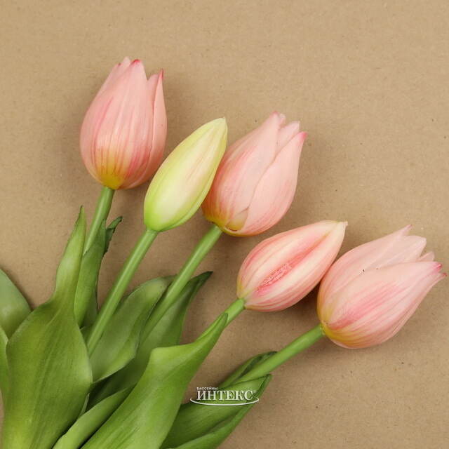 Силиконовые цветы Тюльпаны Parateo 5 шт, 26 см нежно-розовые EDG