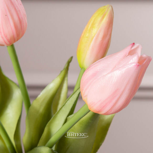 Силиконовые цветы Тюльпаны Parateo 5 шт, 26 см нежно-розовые EDG