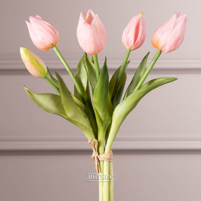 Силиконовые цветы Тюльпаны Parateo 5 шт, 26 см нежно-розовые EDG