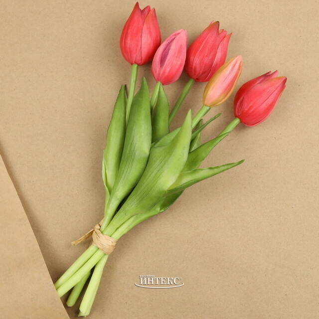 Силиконовые цветы Тюльпаны Parateo 5 шт, 26 см коралловые EDG