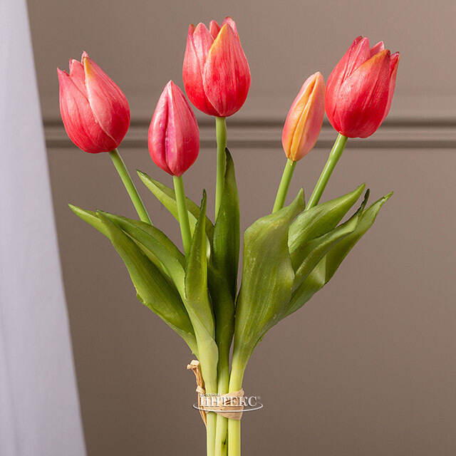 Силиконовые цветы Тюльпаны Parateo 5 шт, 26 см коралловые EDG