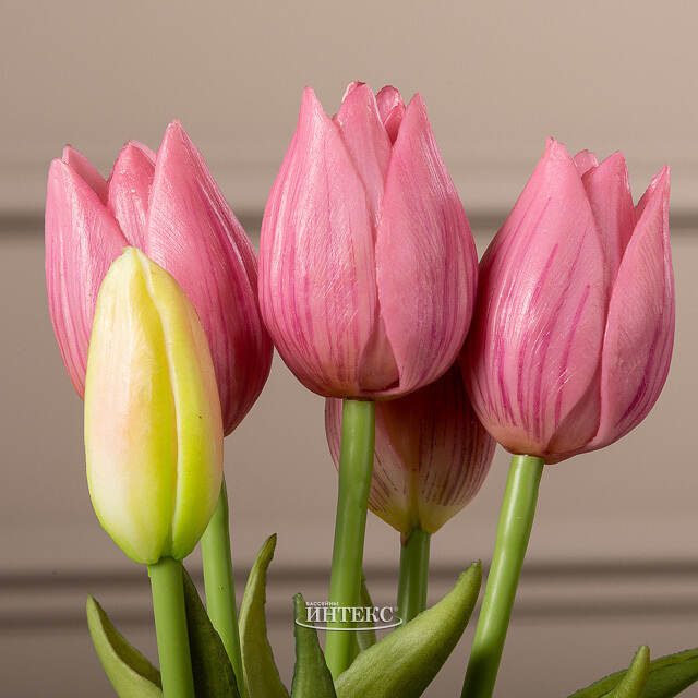 Силиконовые цветы Тюльпаны Parateo 5 шт, 26 см розовые EDG