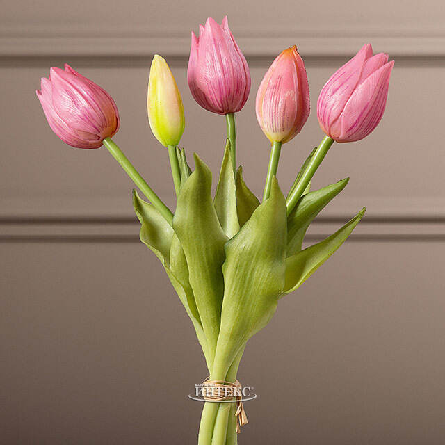 Силиконовые цветы Тюльпаны Parateo 5 шт, 26 см розовые EDG