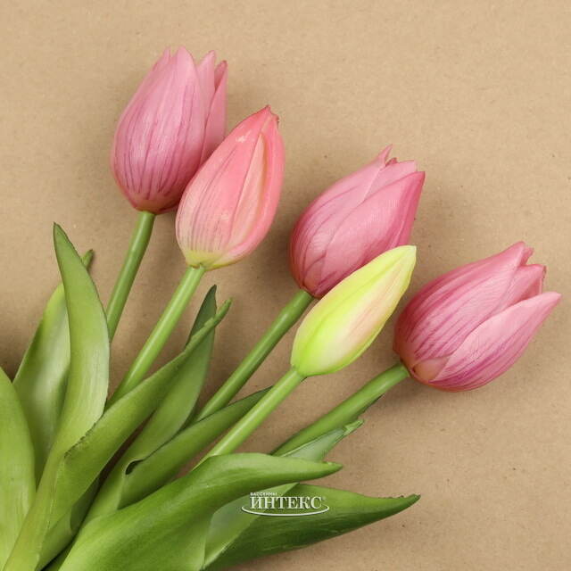 Силиконовые цветы Тюльпаны Parateo 5 шт, 26 см розовые EDG