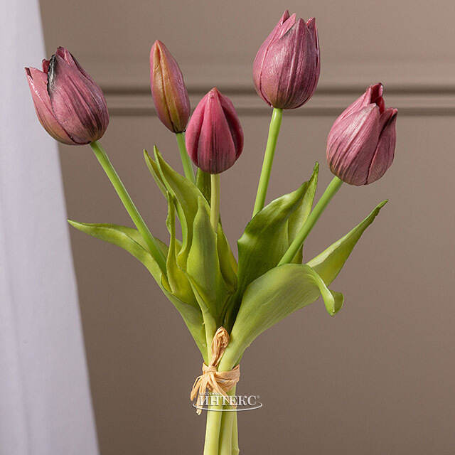 Силиконовые цветы Тюльпаны Parateo 5 шт, 26 см бургунди EDG