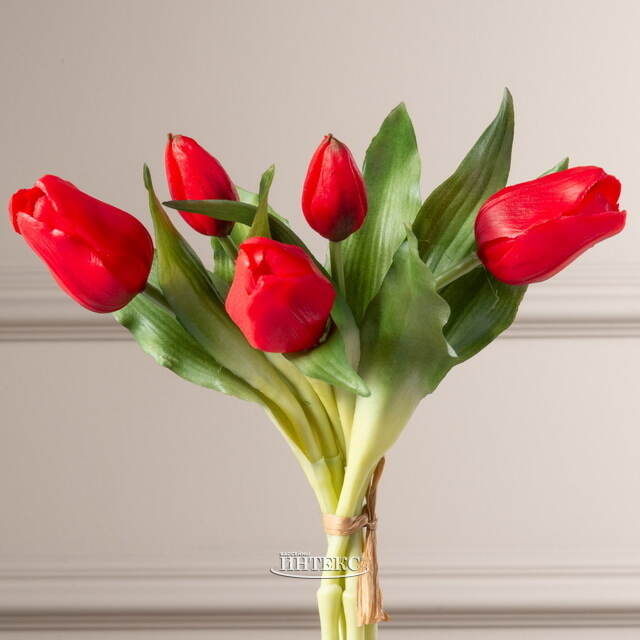 Силиконовые цветы Тюльпаны Пиккола Рагазза 5 шт, 28 см красные EDG (ЭДГ)