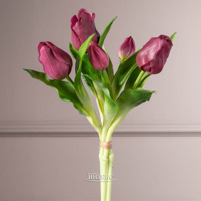 Силиконовые цветы Тюльпаны Piccola Ragazza 5 шт, 28 см бордовые EDG