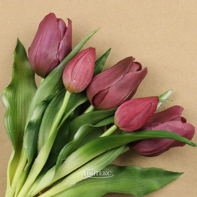 Силиконовые цветы Тюльпаны Piccola Ragazza 5 шт, 28 см бордовые EDG