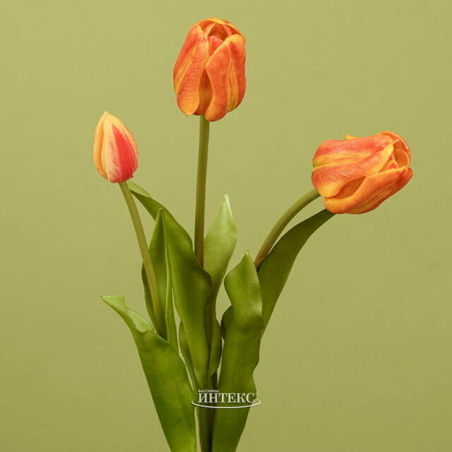 Силиконовые тюльпаны Лейден 3 шт, 48 см оранжевые EDG