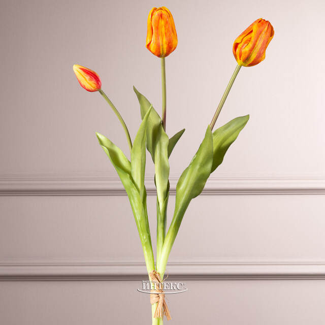Силиконовые тюльпаны Лейден 3 шт, 48 см оранжевые EDG