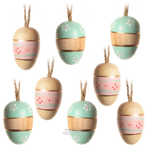 Пасхальные украшения Яйца Woody Easter 4 см, 8 шт, подвеска Breitner