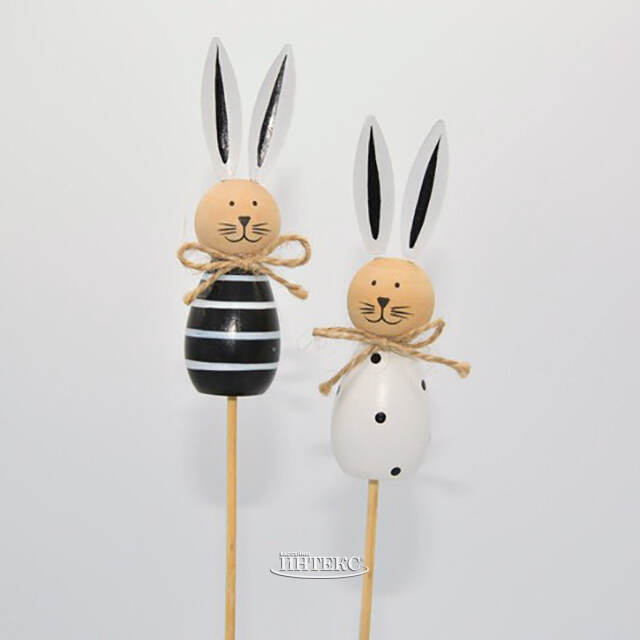 Пасхальные украшения на палочке Чёрно-белые Кролики 34 см, 2 шт Breitner (Брайтнер)