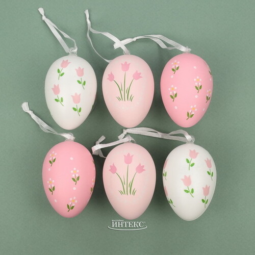 Пасхальные подвески Яйца - Flower Pink 6 см, 6 шт Breitner