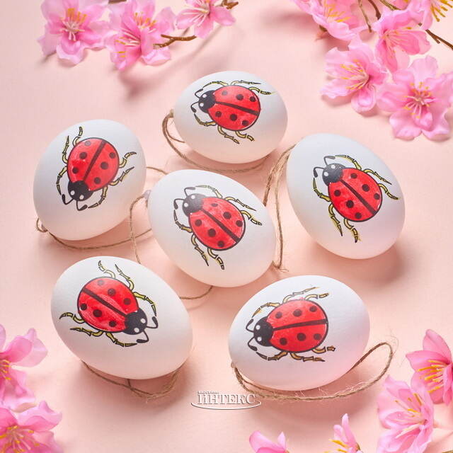 Пасхальные подвески Яйца - Божьи Коровки 6 см, 6 шт, натуральные Breitner (Брайтнер)