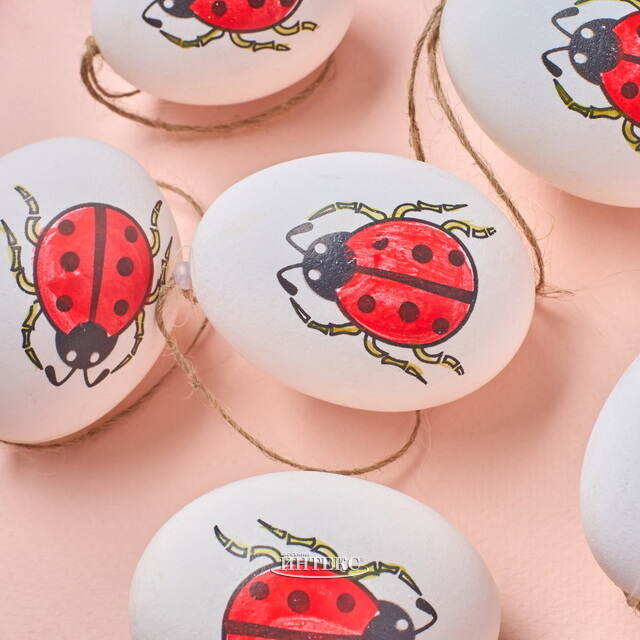 Пасхальные подвески Яйца - Божьи Коровки 6 см, 6 шт, натуральные Breitner (Брайтнер)