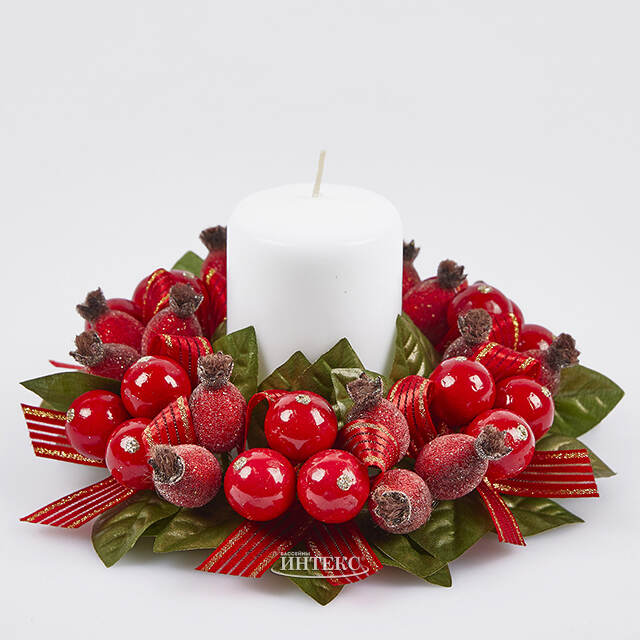 Венок для свечи Ягоды шиповника 20 см EDG (ЭДГ)