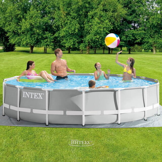 Каркасный бассейн 26724 Intex Prism Frame (Интекс Призм Фрейм) 457*107 см серый, картриджный фильтр, аксессуары INTEX (Интекс)