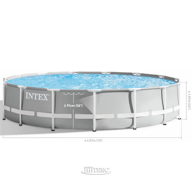 Каркасный бассейн 26724 Intex Prism Frame (Интекс Призм Фрейм) 457*107 см серый, картриджный фильтр, аксессуары INTEX (Интекс)