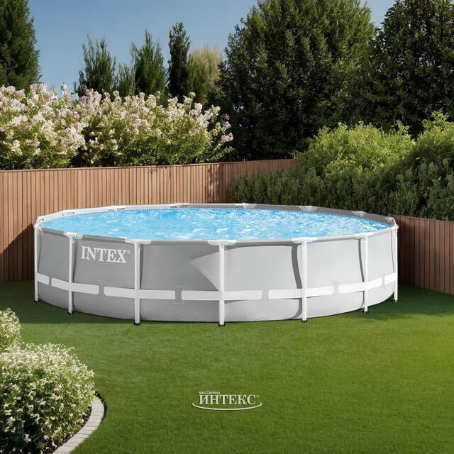 Каркасный бассейн 26724 Intex Prism Frame (Интекс Призм Фрейм) 457*107 см серый, картриджный фильтр, аксессуары INTEX (Интекс)