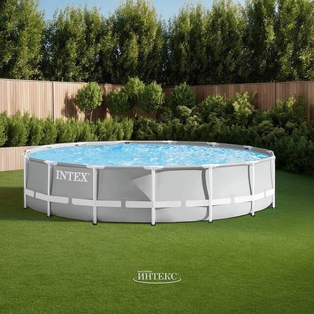 Каркасный бассейн 26724 Intex Prism Frame (Интекс Призм Фрейм) 457*107 см серый, картриджный фильтр, аксессуары INTEX (Интекс)