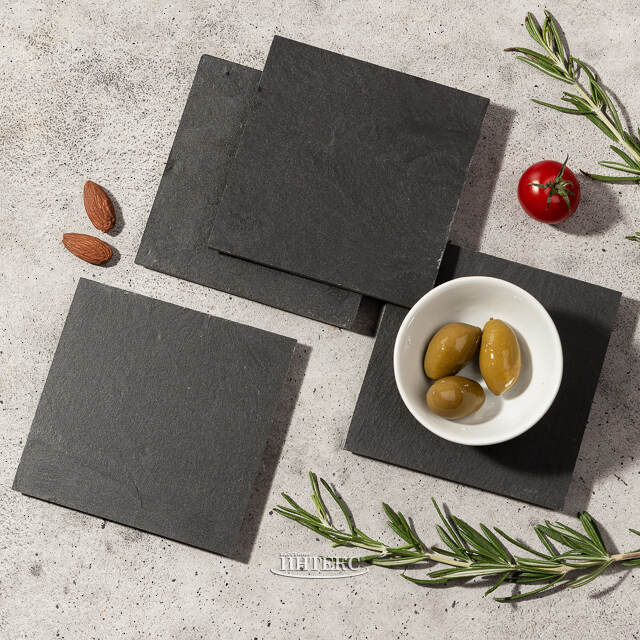 Подставка из сланца 10*10 см квадратная, 4 шт Koopman