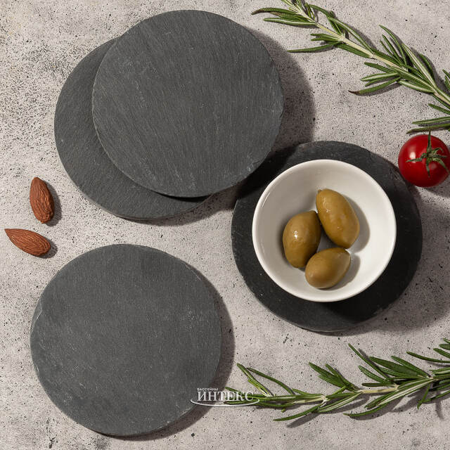 Подставка из сланца 10 см круглая, 4 шт Koopman