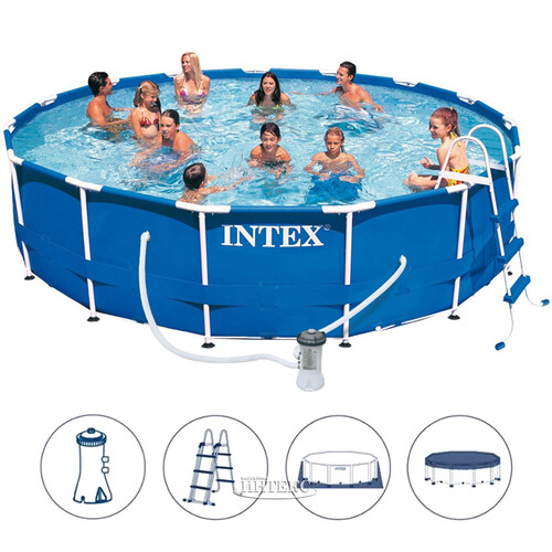 Каркасный бассейн Intex Metal Frame 457*107 см, фильтр-насос, аксессуары INTEX