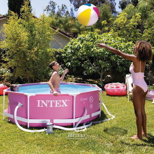 Каркасный бассейн 28292 Intex Metal Frame 244*76 см, розовый, фильтр-насос INTEX