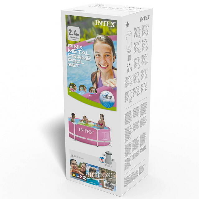 Каркасный бассейн 28292 Intex Metal Frame (Интекс Метал Фрейм) 244*76 см, розовый, фильтр-насос INTEX