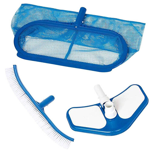 Набор насадок для чистки бассейна Deluxe, синий: вакуумный пылесос, изогнутая щетка, придонный сачок INTEX