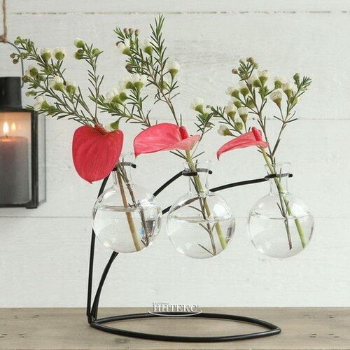 Маленькие вазы Эльба 15 см на металлической подставке, 3 шт, стекло Ideas4Seasons