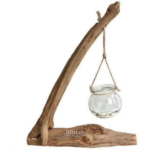 Маленькая ваза Вермунд 32 см на деревянной подставке, стекло Ideas4Seasons