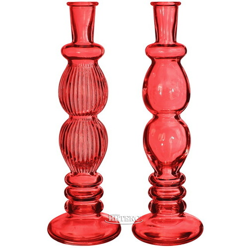 Стеклянная ваза-подсвечник Florence 28 см красная, 2 шт Ideas4Seasons