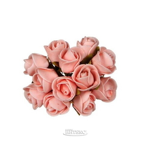 Искусственные розы для декора Lallita 10 см, 12 шт, нежно-розовые Ideas4Seasons