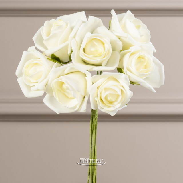 Искусственные розы для декора Lallita 18 см, 7 шт, кремовые с лаймовым Ideas4Seasons