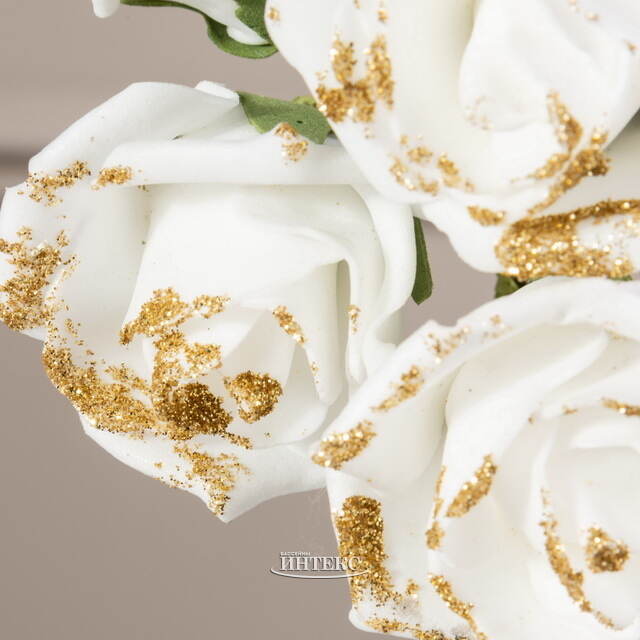 Искусственные розы для декора Lallita 18 см, 7 шт, белые с золотым Ideas4Seasons