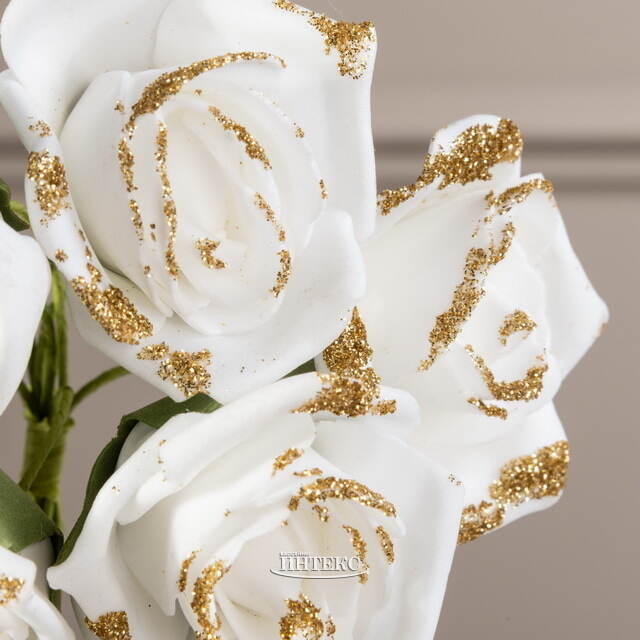 Искусственные розы для декора Lallita 18 см, 7 шт, белые с золотым Ideas4Seasons