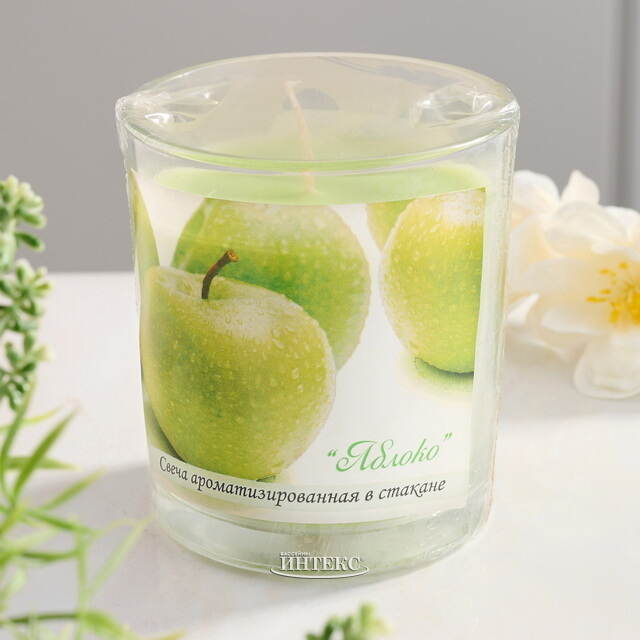 Ароматическая свеча в стакане Яблоко 8 см, 27 часов горения Омский Свечной