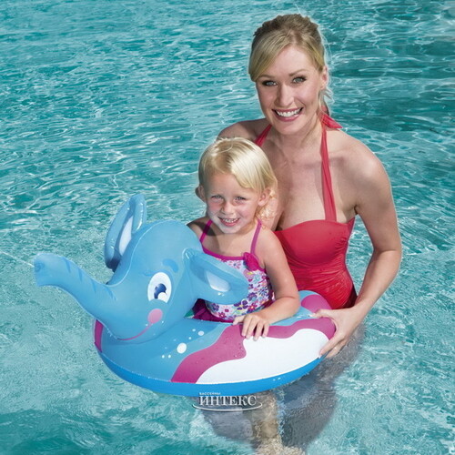Детский надувной круг с фонтанчиком Слонёнок Дамби 69*61 см, голубой Bestway