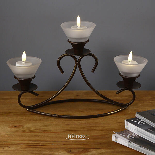 Подсвечник металлический Гармония на 3 свечи, 17 см Kaemingk