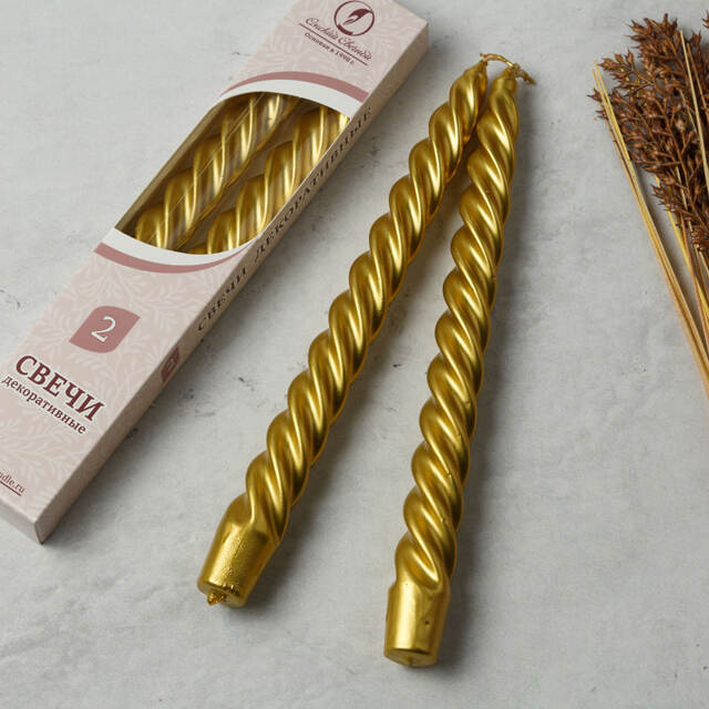Свечи витые 24.5 см, 2 шт, золото Омский Свечной