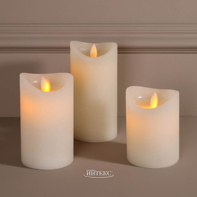 Набор восковых светильников свечей Живое Пламя 10-15 см, 3 шт, с пультом управления, на батарейках Koopman