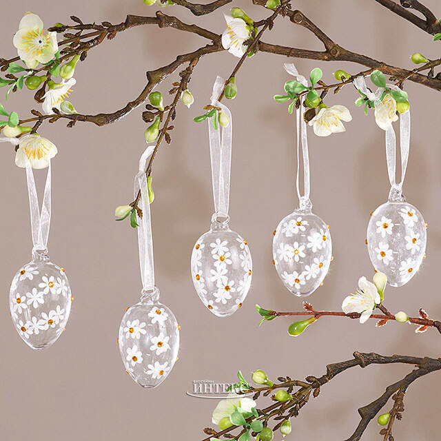 Декоративные пасхальные яйца - Летние Ромашки 6 см, 5 шт, стекло Winter Deco