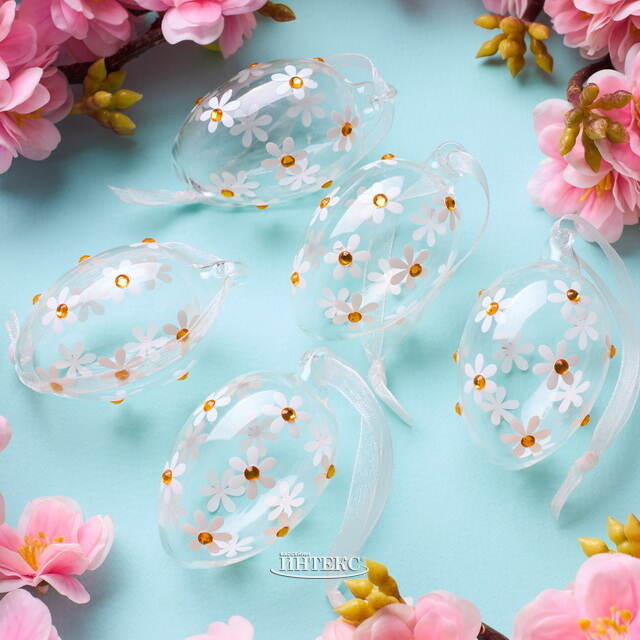 Декоративные пасхальные яйца - Летние Ромашки 6 см, 5 шт, стекло Winter Deco