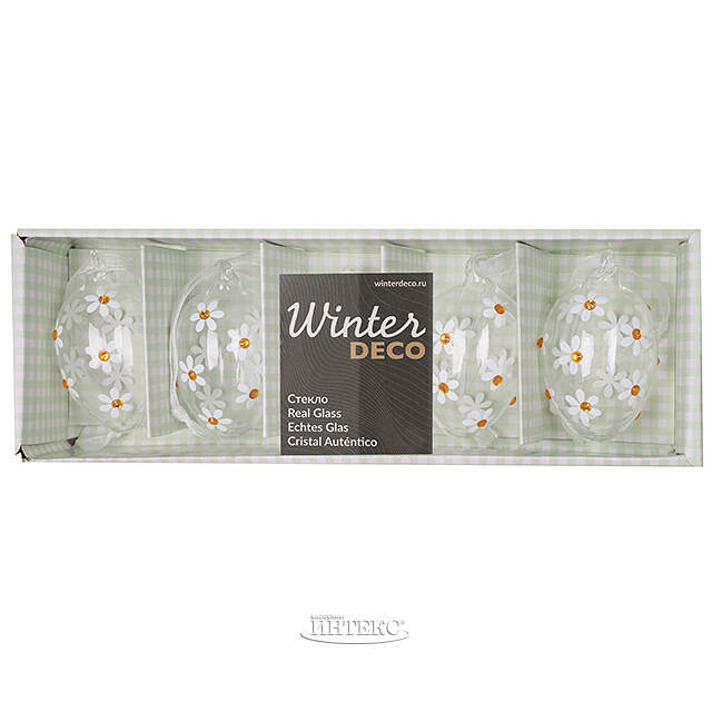 Декоративные пасхальные яйца - Летние Ромашки 6 см, 5 шт, стекло Winter Deco