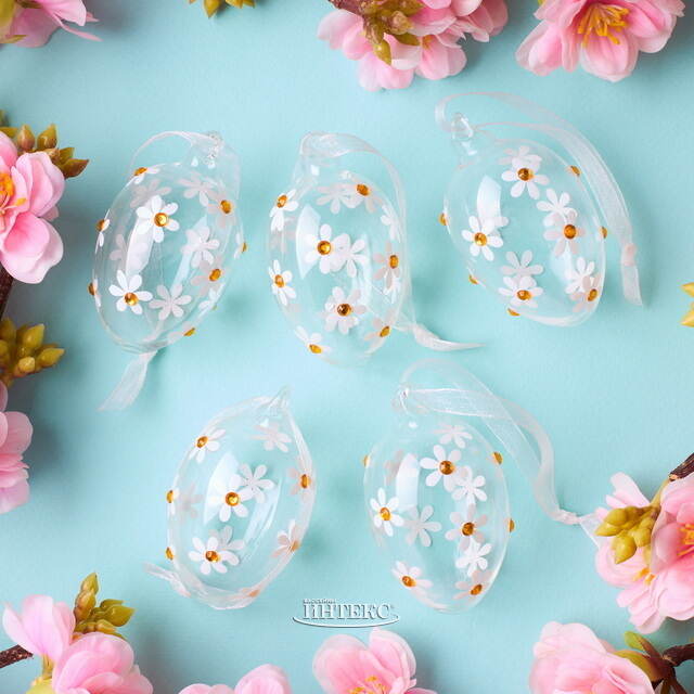 Декоративные пасхальные яйца - Летние Ромашки 6 см, 5 шт, стекло Winter Deco