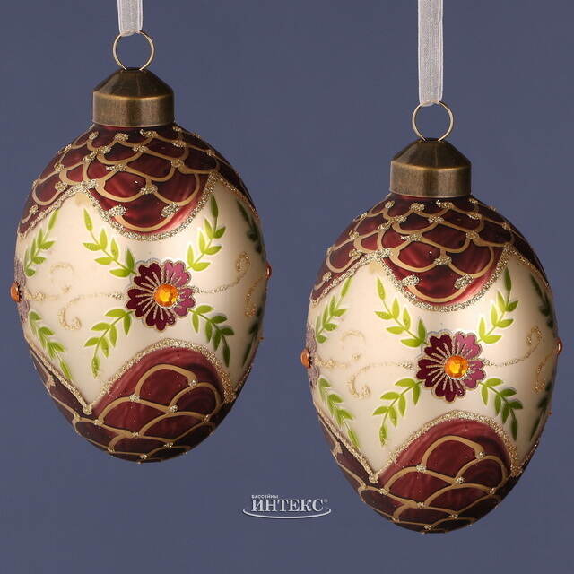 Набор стеклянных елочных игрушек Яйца - Paderno Duniano 11 см, 2 шт, подвеска Winter Deco